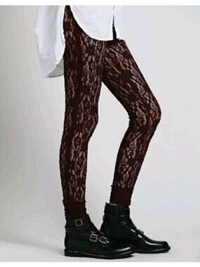 NWT Free People Black Sheer Floral Lace Leggings | Whimsigoth Dark Coquette Boho